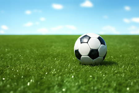 2026年ワールドカップをイメージした青空と芝生の上のサッカーボール