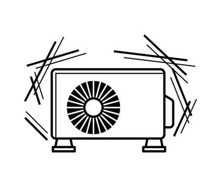 故障や異音が発生している機械のモノクロイラスト