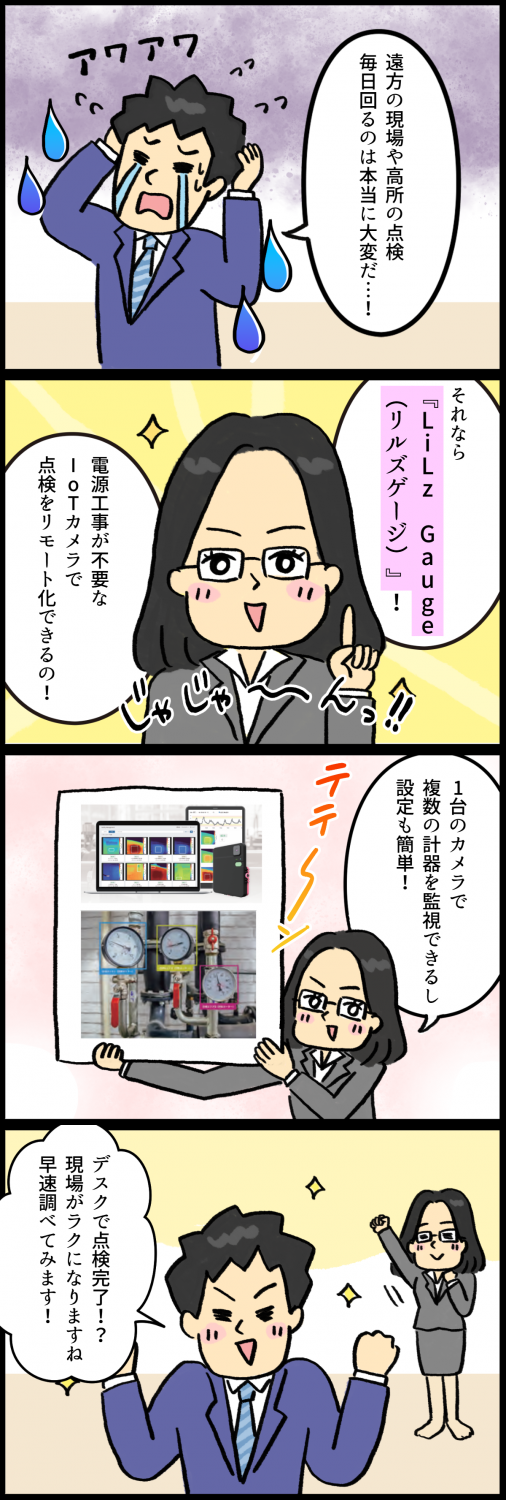 リモート点検クラウドサービス『LiLz Gauge』紹介4コマ漫画