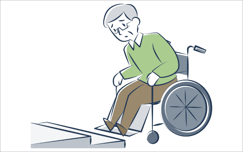 車椅子で階段が登れない様子