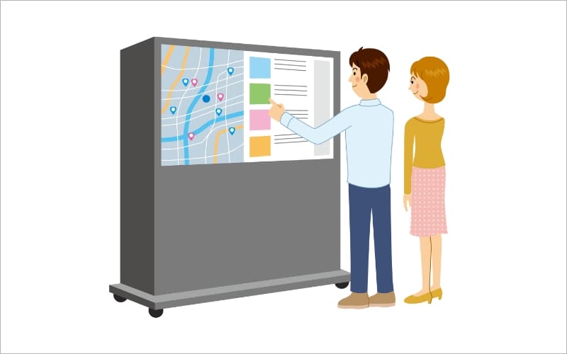 デジタルサイネージ地図を見る男女