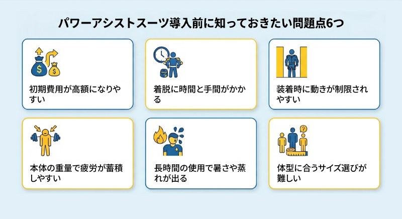 パワーアシストスーツ導入前に知っておきたい問題点6つのイラスト