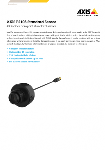 4K屋内用コンパクトモジュラー型カメラ『AXIS F2108 Standard Sensor』カタログ（アクシスコミュニケーションズ株式会社）