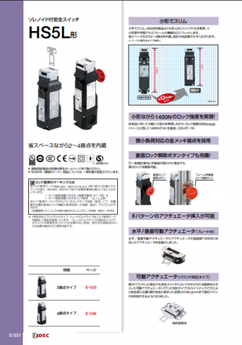 安全スイッチ『HS5L/HS1T/HS5L-K』カタログ（IDEC株式会社）